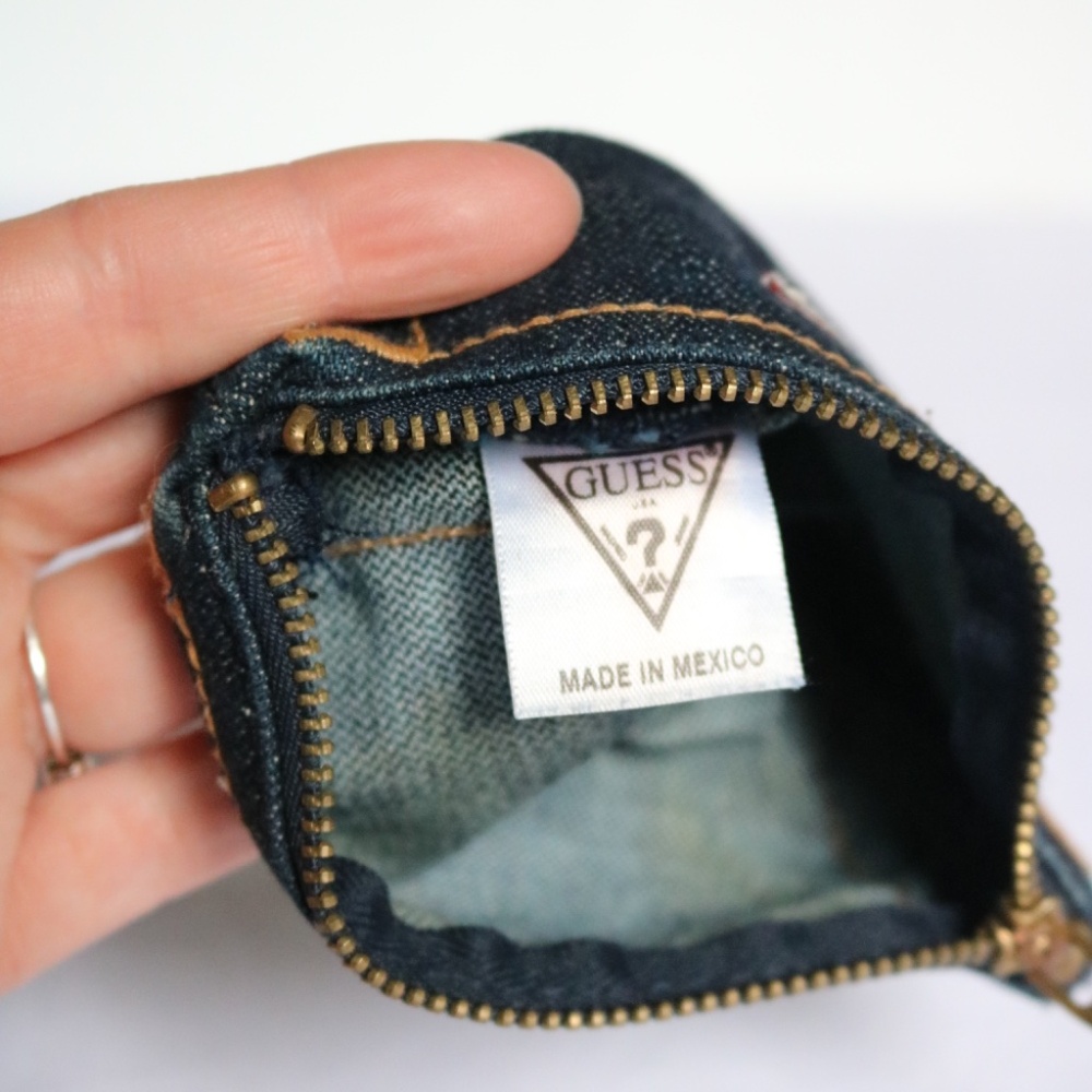GUESS Vintage Blue Jean Denim Pocket Coin Purse Pouch Zippered Wallet - Picture 4 of 4